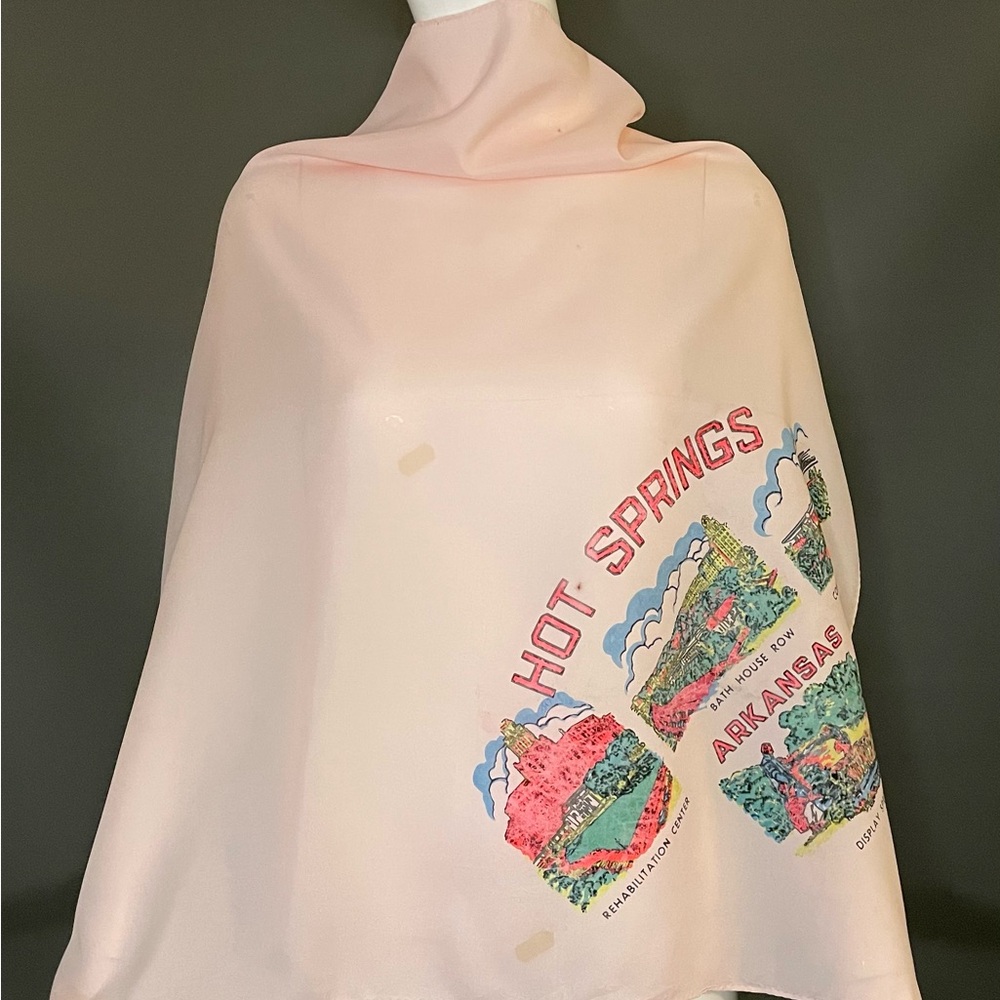 Vintage 60s Hot Springs Arkansas Souvenir Scarf 29 In Fair Condition